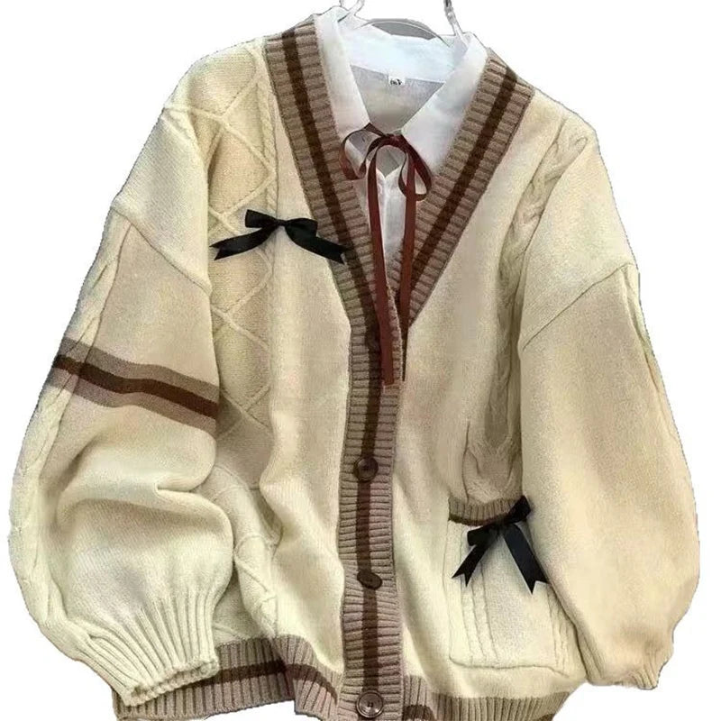 Sweet Bow V-Neck Knit Cardigan