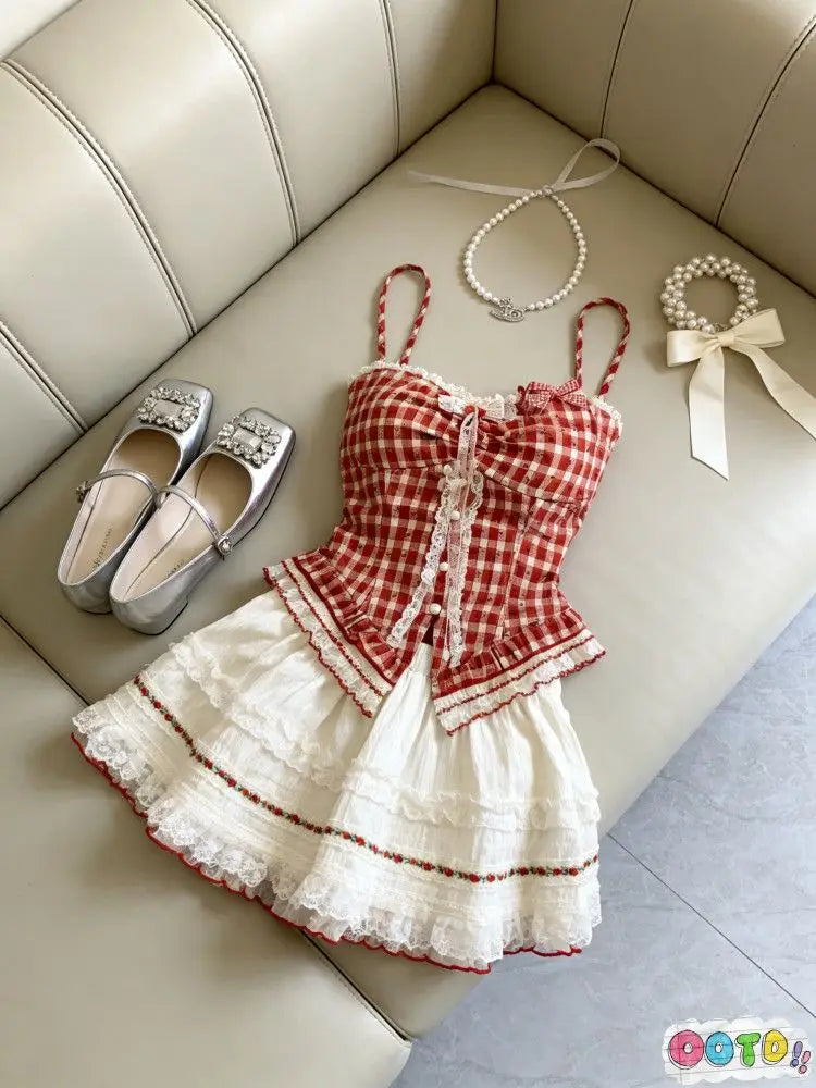 Gingham Corset & Ruffle Skirt Set